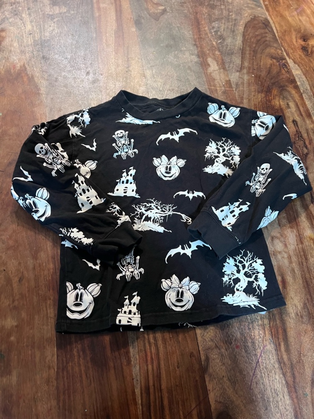 Disney Black Long Sleeve Tee with White Halloween Character Prints